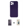 MARSİLYAN™- iPhone 12 Pro Max Kılıf Ahenk Serisi - Siyah 6D Mat Seramik Hayalet Nano Ekran Koruyucu + Neon Fosforlu Kamera Lens - BZ