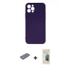 MARSİLYAN™- iPhone 12 Pro Max Kılıf Ahenk Serisi - Siyah 6D Mat Seramik Hayalet Nano Ekran Koruyucu + Renkli Kamera Lens Koruma Cam - SI