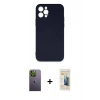 MARSİLYAN™- iPhone 12 Pro Max Kılıf Ahenk Serisi - Siyah 6D Mat Seramik Hayalet Nano Ekran Koruyucu + Neon Fosforlu Kamera Lens - YL