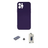 MARSİLYAN™- iPhone 12 Pro Max Kılıf Ahenk Serisi - Siyah Bilvis Hayalet Cam Ekran Koruyucu + Renkli Kamera Lens Koruma Cam - MI