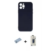 MARSİLYAN™- iPhone 12 Pro Max Kılıf Ahenk Serisi - Siyah Bilvis Hayalet Cam Ekran Koruyucu + Shine Kamera Lens Koruma Cam - MI