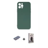 MARSİLYAN™- iPhone 12 Pro Max Kılıf Ahenk Serisi - Siyah Bilvis Hayalet Cam Ekran Koruyucu + Renkli Kamera Lens Koruma Cam - PE
