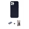 MARSİLYAN™- iPhone 12 Pro Max Kılıf Ahenk Serisi - Siyah Bilvis Hayalet Cam Ekran Koruyucu + Renkli Kamera Lens Koruma Cam - PE