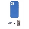MARSİLYAN™- iPhone 12 Pro Max Kılıf Ahenk Serisi - Siyah Bilvis Hayalet Cam Ekran Koruyucu + Renkli Kamera Lens Koruma Cam - PE