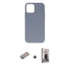 MARSİLYAN™- iPhone 12 Pro Max Kılıf Ahenk Serisi - Siyah Bilvis Hayalet Cam Ekran Koruyucu + Sierra Blue Shine Kamera Lens Koruma Cam