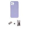MARSİLYAN™- iPhone 12 Pro Max Kılıf Ahenk Serisi - Siyah Bilvis Hayalet Cam Ekran Koruyucu + Sierra Blue Shine Kamera Lens Koruma Cam