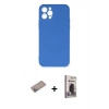 MARSİLYAN™- iPhone 12 Pro Max Kılıf Ahenk Serisi - Siyah Bilvis Hayalet Cam Ekran Koruyucu + Sierra Blue Shine Kamera Lens Koruma Cam