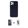 MARSİLYAN™- iPhone 12 Pro Max Kılıf Ahenk Serisi - Siyah Joko 5D Cam + Turuncu Neon Fosforlu Kamera Lens
