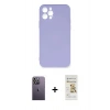 MARSİLYAN™- iPhone 12 Pro Max Kılıf Ahenk Serisi - Siyah Mat Seramik Nano Ekran Koruyucu + Neon Fosforlu Kamera Lens - BZ