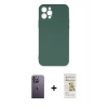 MARSİLYAN™- iPhone 12 Pro Max Kılıf Ahenk Serisi - Siyah Mat Seramik Nano Ekran Koruyucu + Neon Fosforlu Kamera Lens - BZ