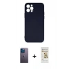 MARSİLYAN™- iPhone 12 Pro Max Kılıf Ahenk Serisi - Siyah Mat Seramik Nano Ekran Koruyucu + Neon Fosforlu Kamera Lens - MI