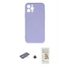 MARSİLYAN™- iPhone 12 Pro Max Kılıf Ahenk Serisi - Siyah Mat Seramik Nano Ekran Koruyucu + Turuncu Renkli Kamera Lens Koruma Cam