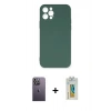 MARSİLYAN™- iPhone 12 Pro Max Kılıf Ahenk Serisi - Siyah Polymer Nano Ekran Koruyucu + Neon Fosforlu Kamera Lens - BZ