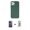 MARSİLYAN™- iPhone 12 Pro Max Kılıf Ahenk Serisi - Siyah Polymer Nano Ekran Koruyucu + Neon Fosforlu Kamera Lens - MI