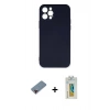 MARSİLYAN™- iPhone 12 Pro Max Kılıf Ahenk Serisi - Siyah Polymer Nano Ekran Koruyucu + Metal Kamera Lens Koruma Cam - KI