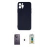 MARSİLYAN™- iPhone 12 Pro Max Kılıf Ahenk Serisi - Siyah Polymer Nano Ekran Koruyucu + Neon Fosforlu Kamera Lens - BZ