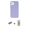 MARSİLYAN™- iPhone 12 Pro Max Kılıf Ahenk Serisi - Siyah Polymer Nano Ekran Koruyucu + Renkli Kamera Lens Koruma Cam - SI