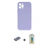 MARSİLYAN™- iPhone 12 Pro Max Kılıf Ahenk Serisi - Siyah Polymer Nano Ekran Koruyucu + Renkli Kamera Lens Koruma Cam - TU