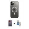 MARSİLYAN™- iPhone 12 Pro Max Kılıf Ahenk Yansıma Prime - Şeffaf Royal Nano Ekran Koruyucu + Neon Fosforlu Kamera Lens - TU