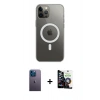 MARSİLYAN™- iPhone 12 Pro Max Kılıf Ahenk Yansıma Prime - Şeffaf Temperli Cam Ekran Koruyucu + Neon Fosforlu Kamera Lens - MI