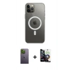 MARSİLYAN™- iPhone 12 Pro Max Kılıf Ahenk Yansıma Prime - Şeffaf Temperli Cam Ekran Koruyucu + Neon Fosforlu Kamera Lens - YL