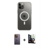 MARSİLYAN™- iPhone 12 Pro Max Kılıf Ahenk Yansıma Prime - Şeffaf Temperli Cam Ekran Koruyucu + Neon Fosforlu Kamera Lens - SI