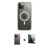 MARSİLYAN™- iPhone 12 Pro Max Kılıf Ahenk Yansıma Prime - Şeffaf Temperli Cam Ekran Koruyucu + Neon Fosforlu Kamera Lens - TU