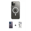 MARSİLYAN™- iPhone 12 Pro Max Kılıf Ahenk Yansıma Prime - Şeffaf Uv Polymer Nano Ekran Koruyucu + Neon Fosforlu Kamera Lens - MI