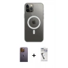 MARSİLYAN™- iPhone 12 Pro Max Kılıf Ahenk Yansıma Prime - Şeffaf Uv Polymer Nano Ekran Koruyucu + Neon Fosforlu Kamera Lens - SI