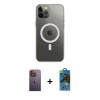MARSİLYAN™- iPhone 12 Pro Max Kılıf Ahenk Yansıma Prime - Siyah 18D Cam Ekran Koruyucu + Neon Fosforlu Kamera Lens - SI
