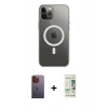 MARSİLYAN™- iPhone 12 Pro Max Kılıf Ahenk Yansıma Prime - Siyah 20D Premium Cam Ekran Koruyucu + Neon Fosforlu Kamera Lens - TU