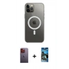 MARSİLYAN™- iPhone 12 Pro Max Kılıf Ahenk Yansıma Prime - Siyah 34D Izgaralı Cam + Neon Fosforlu Kamera Lens - TU