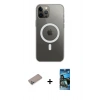 MARSİLYAN™- iPhone 12 Pro Max Kılıf Ahenk Yansıma Prime - Siyah 34D Izgaralı Cam + Sierra Blue Shine Kamera Lens Koruma Cam
