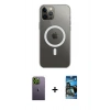 MARSİLYAN™- iPhone 12 Pro Max Kılıf Ahenk Yansıma Prime - Siyah 34D Izgaralı Cam + Neon Fosforlu Kamera Lens - YL