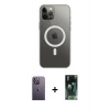 MARSİLYAN™- iPhone 12 Pro Max Kılıf Ahenk Yansıma Prime - Siyah 360 Mat Full Body Arka Koruyucu + Neon Fosforlu Kamera Lens - BZ