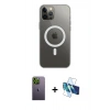MARSİLYAN™- iPhone 12 Pro Max Kılıf Ahenk Yansıma Prime - Siyah 3D Antistatik Cam Ekran Koruyucu + Neon Fosforlu Kamera Lens - YL
