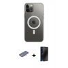 MARSİLYAN™- iPhone 12 Pro Max Kılıf Ahenk Yansıma Prime - Siyah 3D Antistatik Hayalet Cam Ekran Koruyucu + Renkli Kamera Lens Koruma Cam - PE