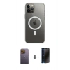 MARSİLYAN™- iPhone 12 Pro Max Kılıf Ahenk Yansıma Prime - Siyah 3D Antistatik Hayalet Cam Ekran Koruyucu + Neon Fosforlu Kamera Lens - SI