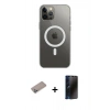 MARSİLYAN™- iPhone 12 Pro Max Kılıf Ahenk Yansıma Prime - Siyah 3D Antistatik Hayalet Cam Ekran Koruyucu + Sierra Blue Shine Kamera Lens Koruma Cam