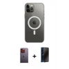MARSİLYAN™- iPhone 12 Pro Max Kılıf Ahenk Yansıma Prime - Siyah 3D Antistatik Hayalet Cam Ekran Koruyucu + Neon Fosforlu Kamera Lens - TU