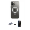 MARSİLYAN™- iPhone 12 Pro Max Kılıf Ahenk Yansıma Prime - Siyah 3D Antistatik Hayalet Cam Ekran Koruyucu + Renkli Kamera Lens Koruma Cam - SI