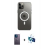 MARSİLYAN™- iPhone 12 Pro Max Kılıf Ahenk Yansıma Prime - Siyah 3D Antistatik Seramik Nano Ekran Koruyucu + Mavi Neon Fosforlu Kamera Lens
