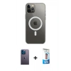 MARSİLYAN™- iPhone 12 Pro Max Kılıf Ahenk Yansıma Prime - Siyah 5D Eko Cam Ekran Koruyucu + Neon Fosforlu Kamera Lens - MI
