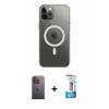 MARSİLYAN™- iPhone 12 Pro Max Kılıf Ahenk Yansıma Prime - Siyah 5D Eko Cam Ekran Koruyucu + Neon Fosforlu Kamera Lens - SI