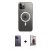 MARSİLYAN™- iPhone 12 Pro Max Kılıf Ahenk Yansıma Prime - Siyah Bilvis Hayalet Cam Ekran Koruyucu + Neon Fosforlu Kamera Lens - MI