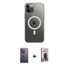 MARSİLYAN™- iPhone 12 Pro Max Kılıf Ahenk Yansıma Prime - Siyah Bilvis Hayalet Cam Ekran Koruyucu + Neon Fosforlu Kamera Lens - BZ