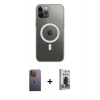 MARSİLYAN™- iPhone 12 Pro Max Kılıf Ahenk Yansıma Prime - Siyah Bilvis Hayalet Cam Ekran Koruyucu + Neon Fosforlu Kamera Lens - SI