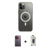 MARSİLYAN™- iPhone 12 Pro Max Kılıf Ahenk Yansıma Prime - Siyah Bilvis Hayalet Cam Ekran Koruyucu + Neon Fosforlu Kamera Lens - TU
