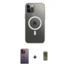 MARSİLYAN™- iPhone 12 Pro Max Kılıf Ahenk Yansıma Prime - Siyah Joko Magic 5D Hayalet Cam + Turuncu Neon Fosforlu Kamera Lens