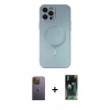 MARSİLYAN™- iPhone 12 Pro Max Kılıf Akış Minimal Özel Seri - Şeffaf 360 Full Body Arka Koruyucu + Neon Fosforlu Kamera Lens - SI